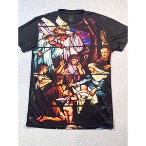 Black Smith Men XL Stained Glass Nativity Graphic T-Shirt Black Short Sleeve